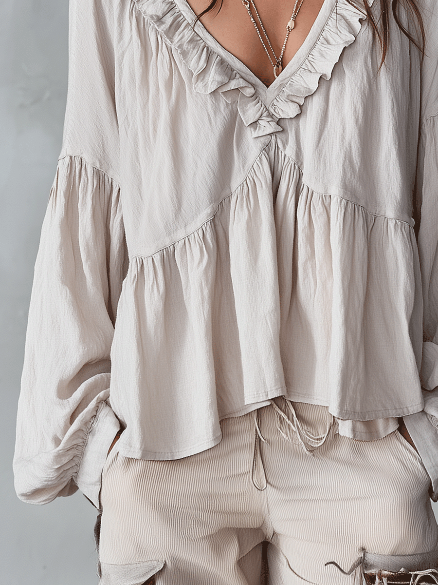 Laurie | Airy Vintage-Inspired Ruffle Soft Ruffle Bohemian Blouse