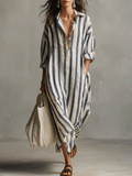 Angelica | Casual Striped Shirt Bohemian Style Maxi Dress