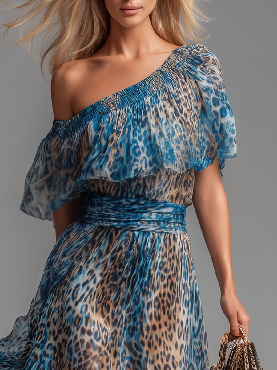Selena | Leopard Print Chiffon Off-Shoulder Maxi Dress
