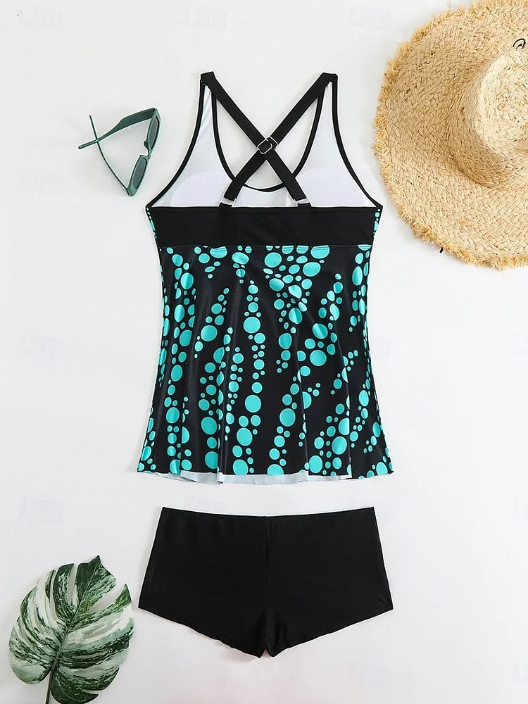 Jade | Tankini set with bubble pattern that covers the belly