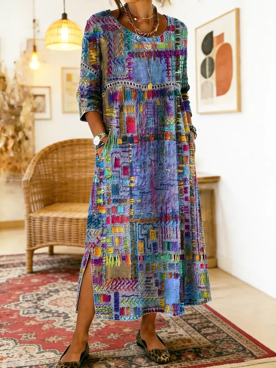 Moira  | Denim Dress with Ethnic Patchwork