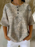 Women's Vintage Flowers Pattern Printed Casual Cotton Waffle Knit Sweatshirt