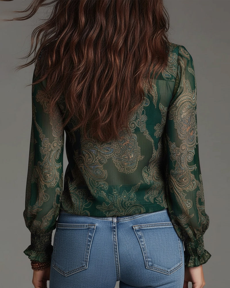 Katie | Refined Blouse with Half-Zip and Ruffles