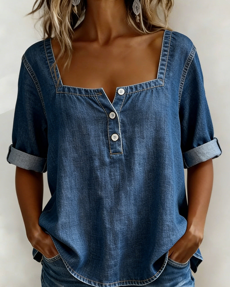 Avélia | Square Collar Denim Shirt