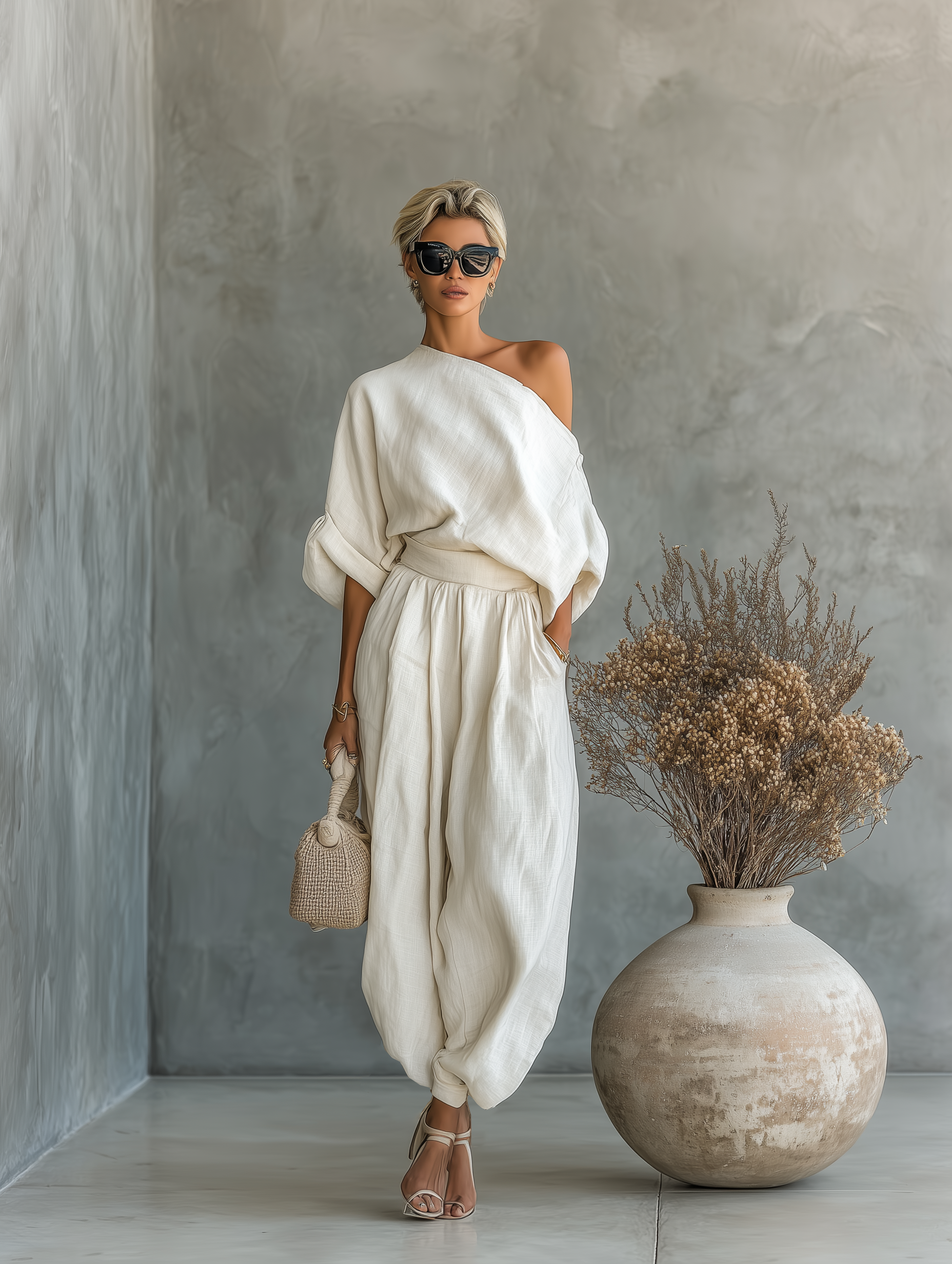 Trina | Luxe Linen One-Shoulder Set