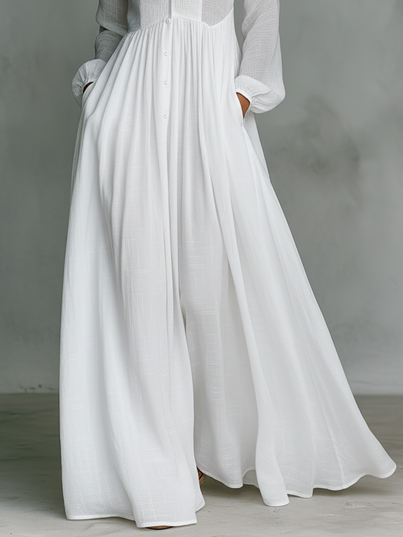 Sienna | Patchwork Linen Maxi Dress Stand Collar
