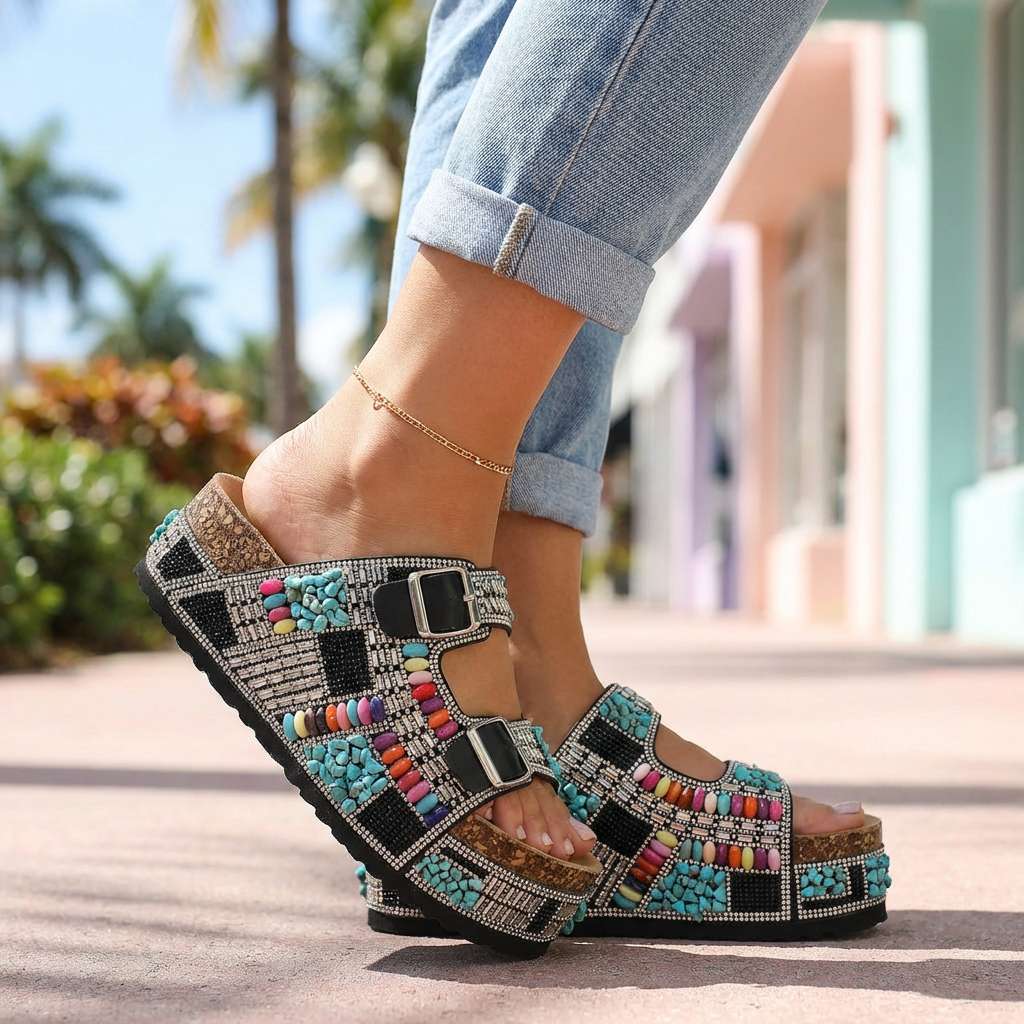 Suzel | Beaded Platform Slides