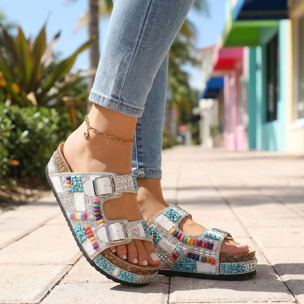 Suzel | Beaded Platform Slides