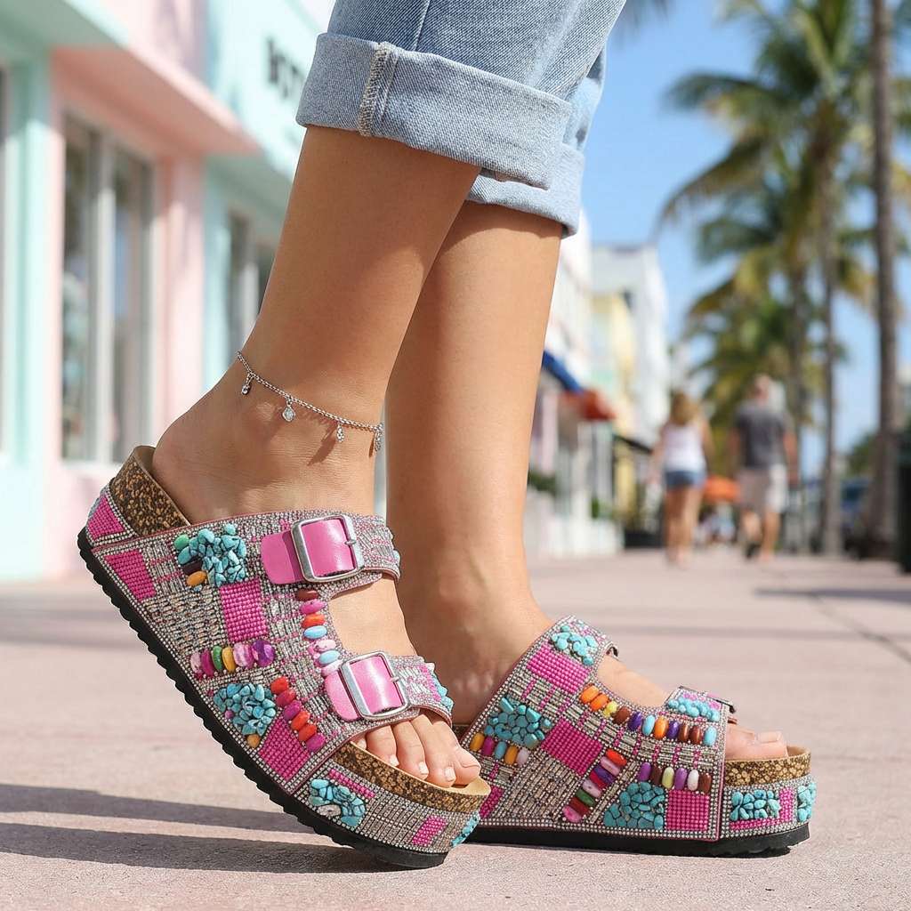 Suzel | Beaded Platform Slides