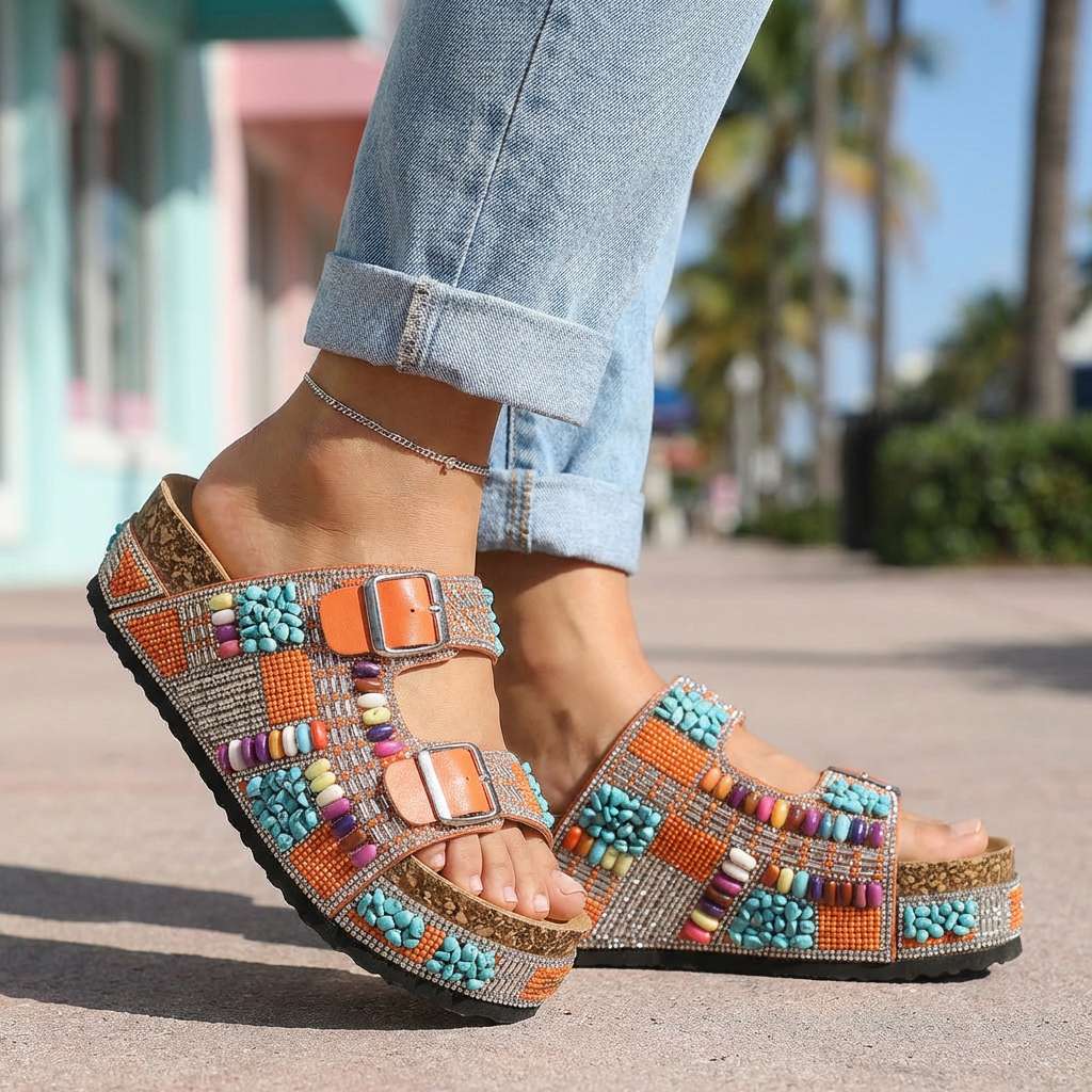Suzel | Beaded Platform Slides