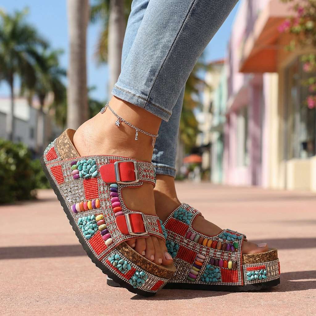 Suzel | Beaded Platform Slides