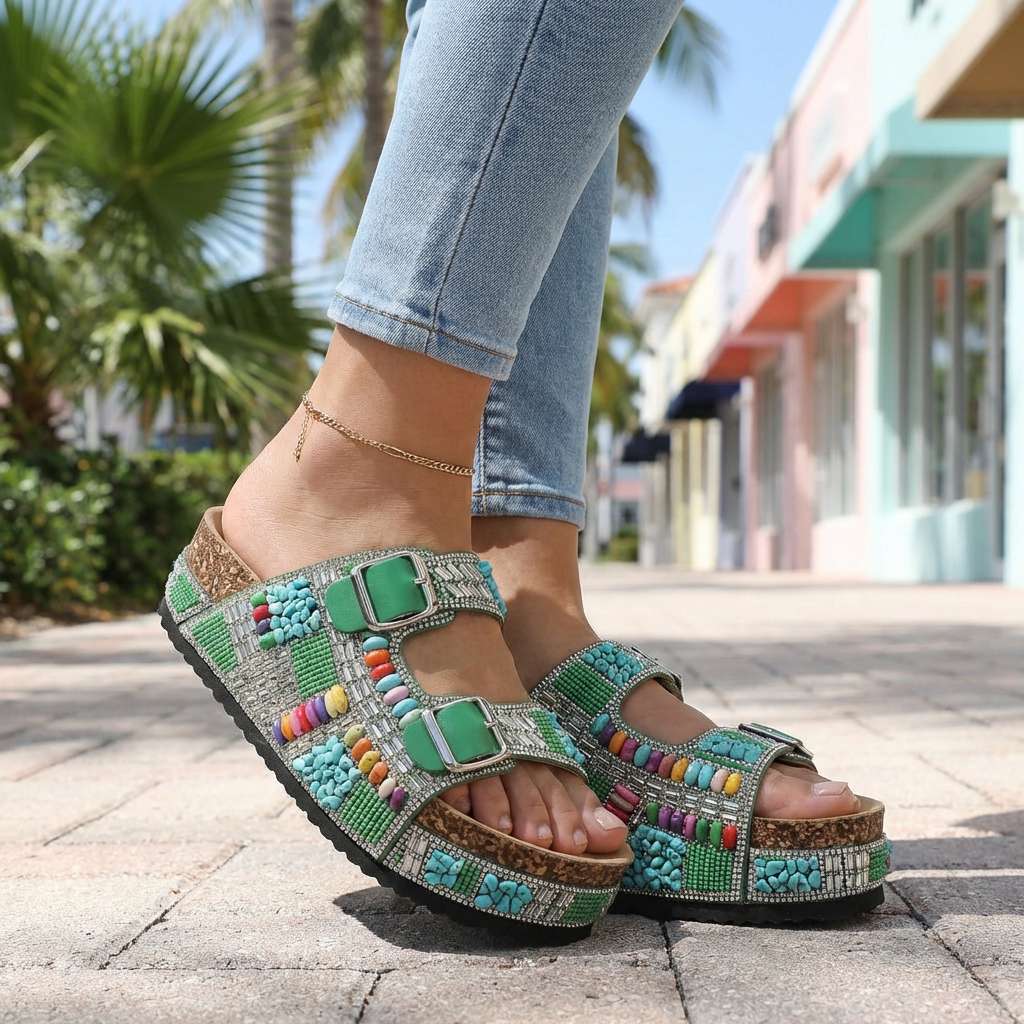 Suzel | Beaded Platform Slides