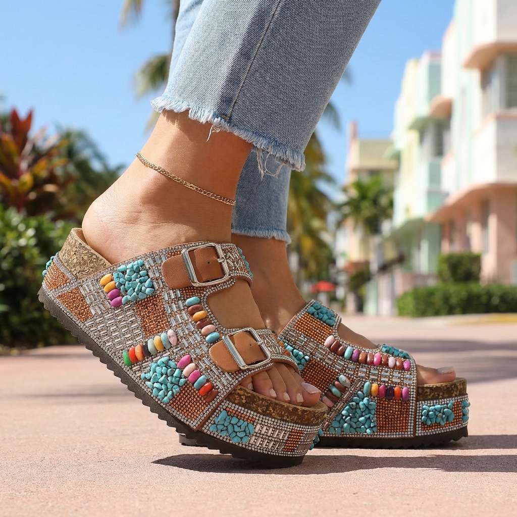 Suzel | Beaded Platform Slides