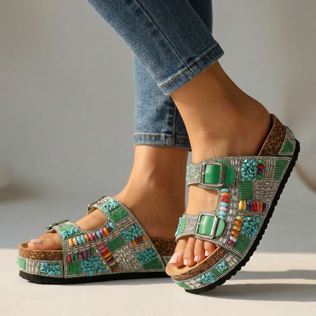 Suzel | Beaded Platform Slides