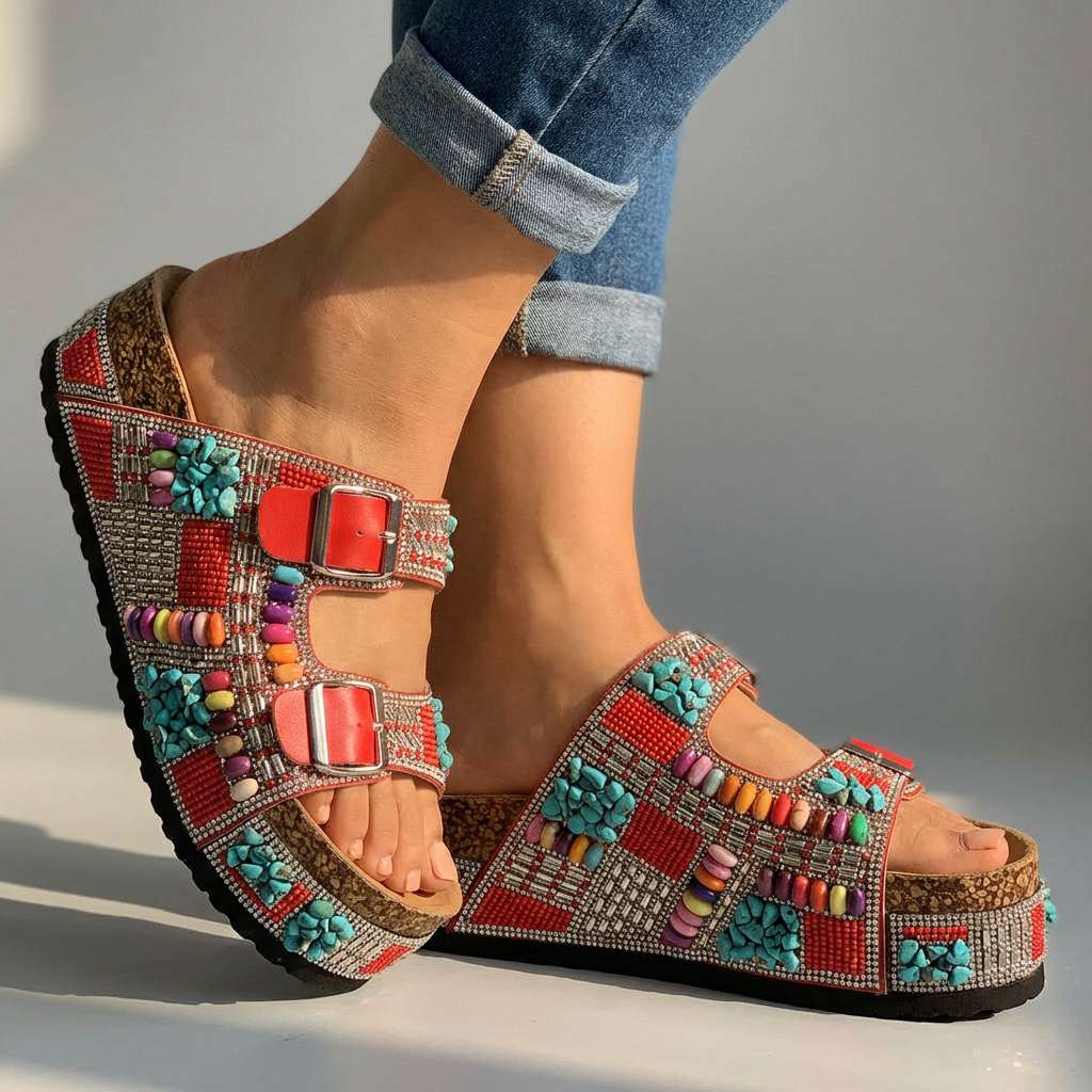 Suzel | Beaded Platform Slides