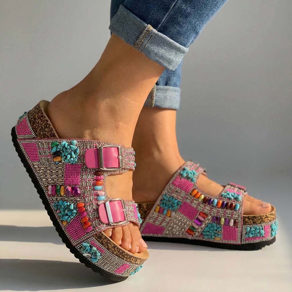 Suzel | Beaded Platform Slides