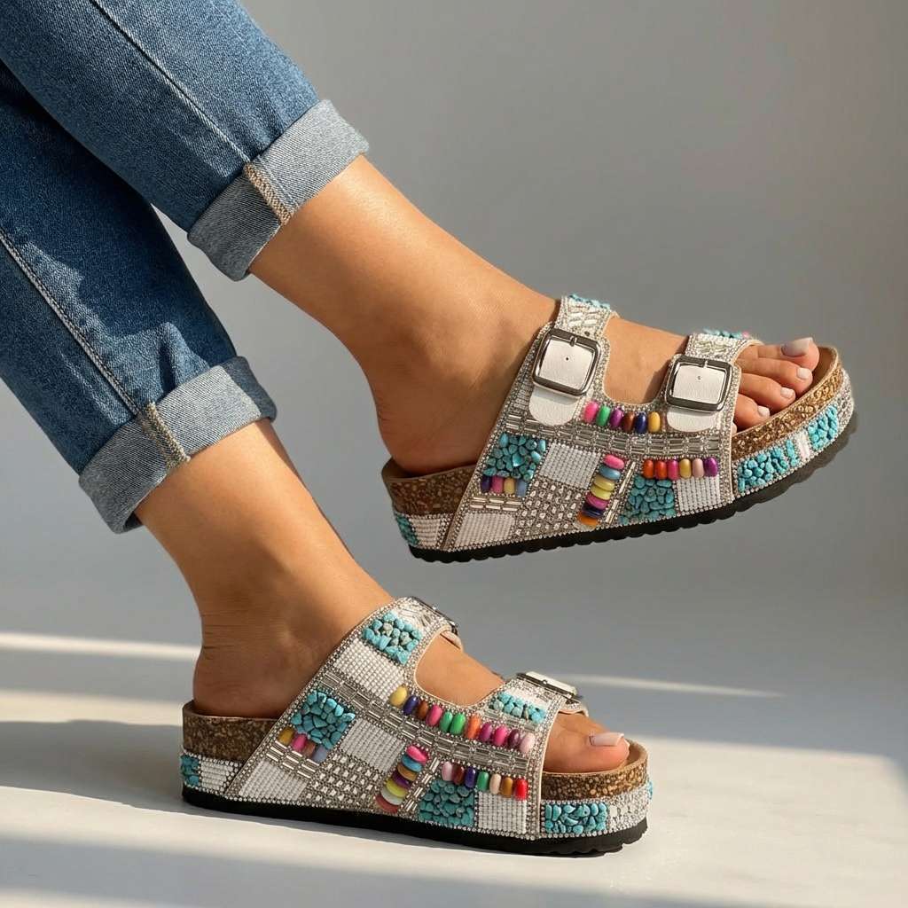Suzel | Beaded Platform Slides