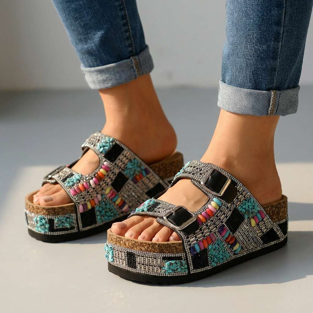 Suzel | Beaded Platform Slides