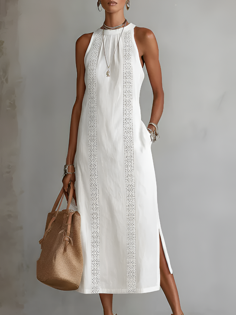 Jimena | Embroidered Mandarin Collar Midi Dress