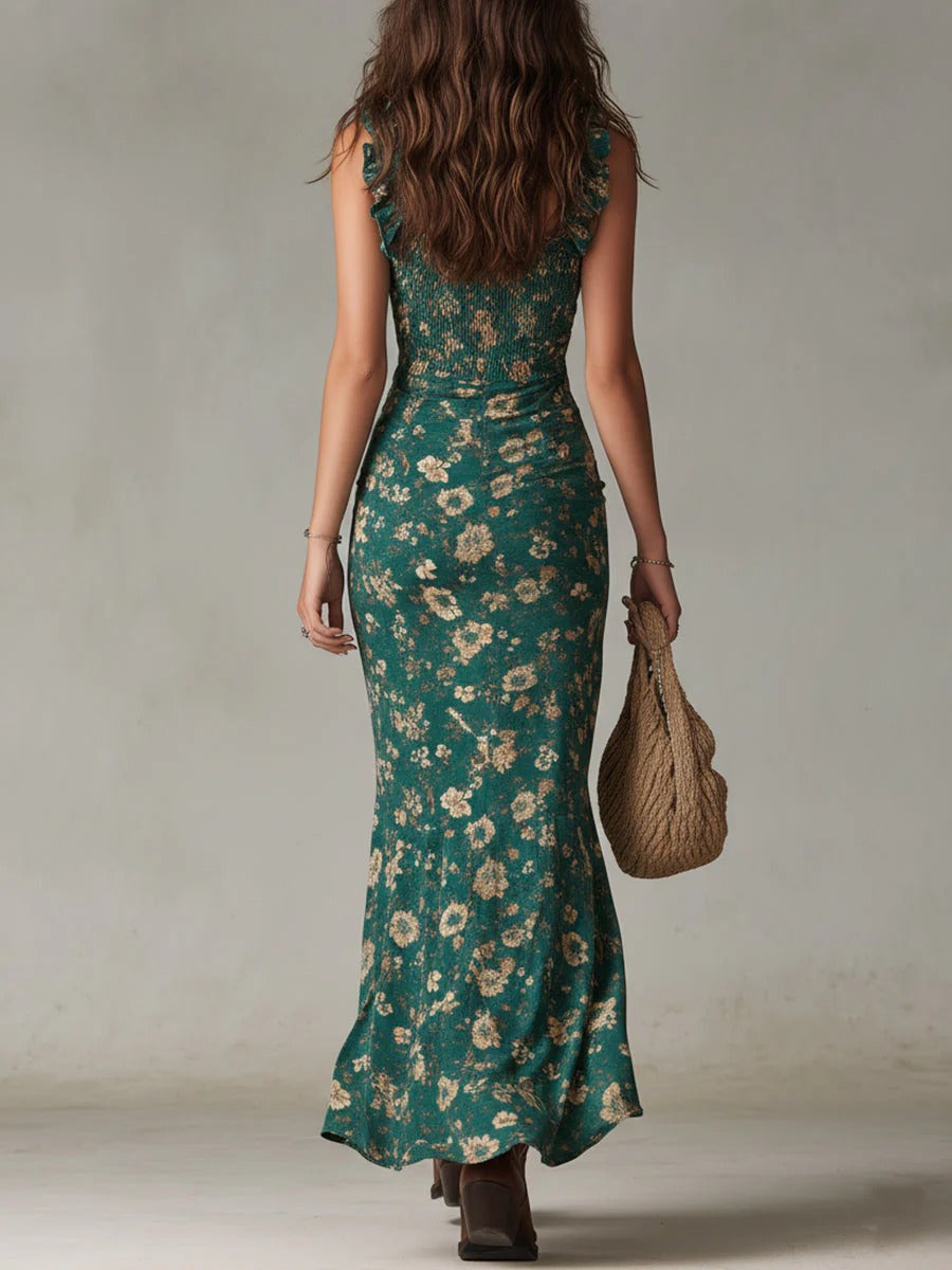 Zara | Bohemian Floral Ruched Maxi Dress