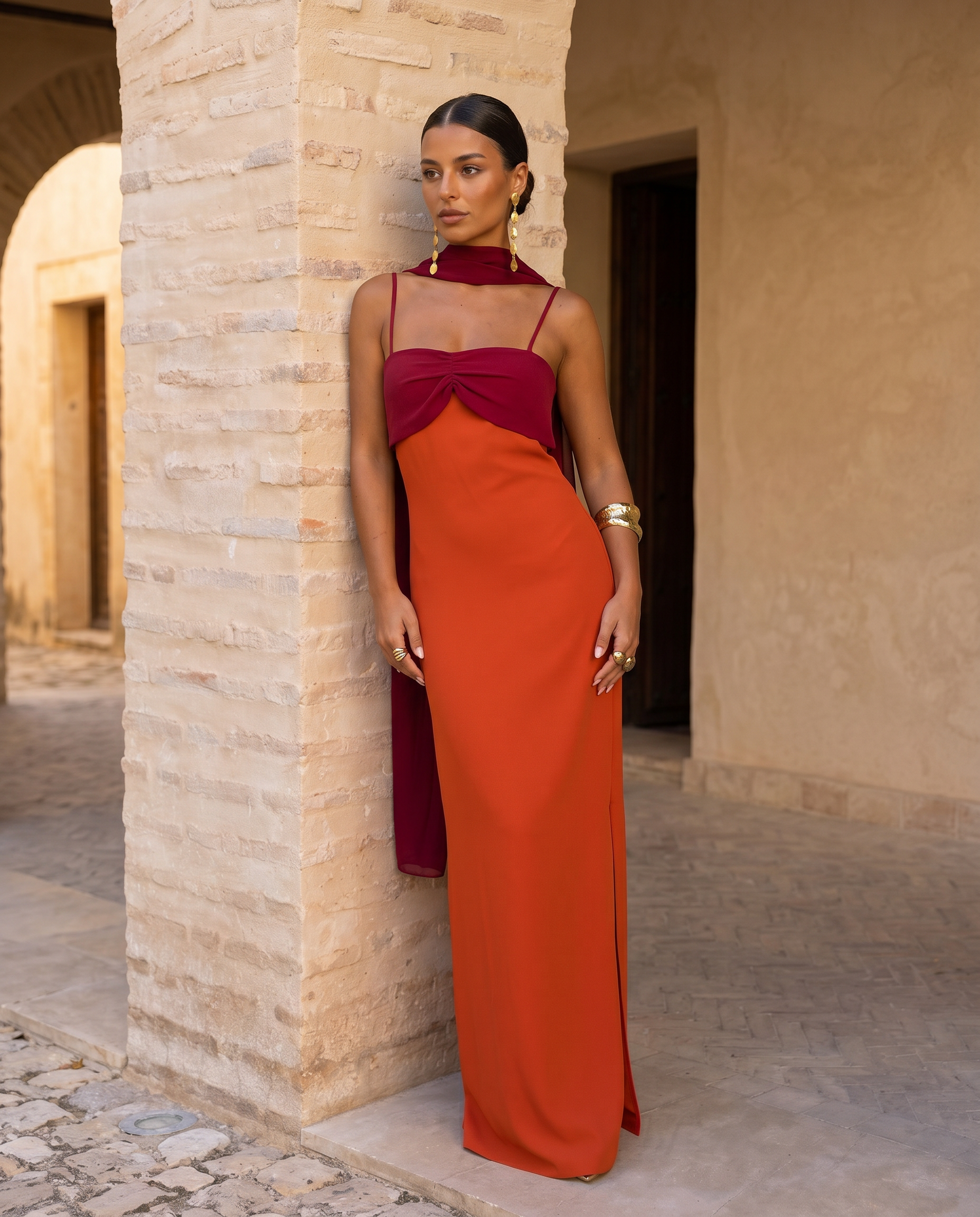 Blythe | Orange dress with red neckline