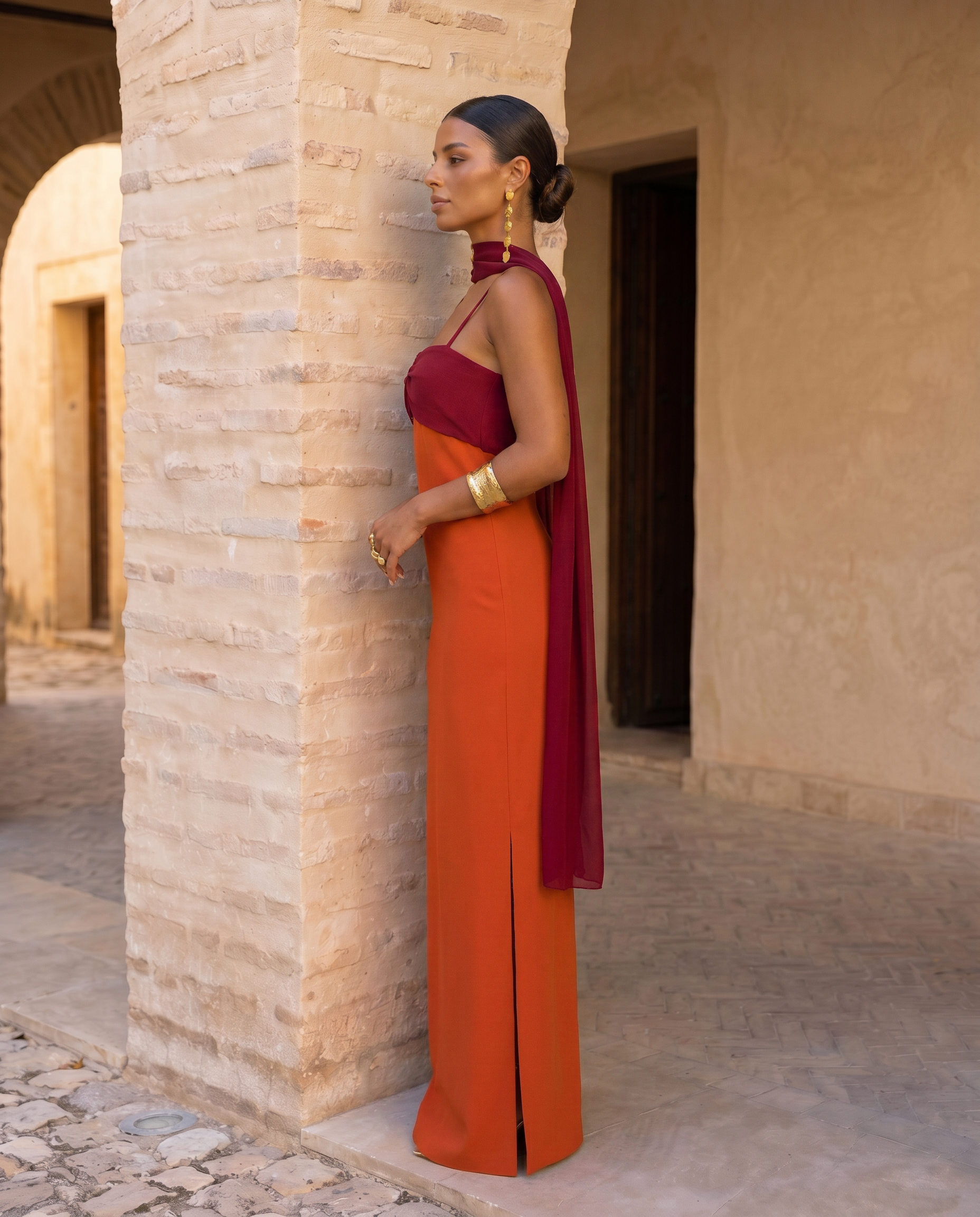 Blythe | Orange dress with red neckline