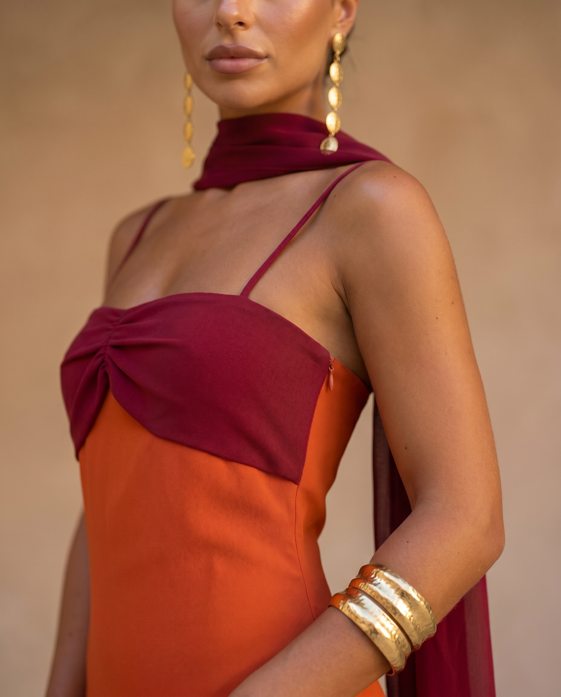 Blythe | Orange dress with red neckline