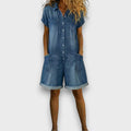 Joan | Short Cotton Denim Effect Overalls