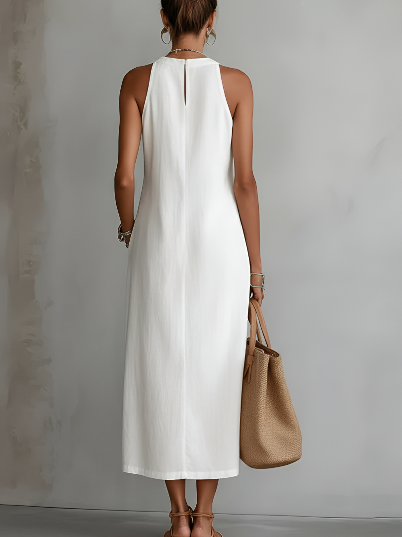 Jimena | Embroidered Mandarin Collar Midi Dress