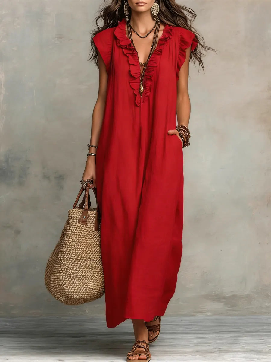 Carmilla | Long Bohemian Dress in Linen and Cotton