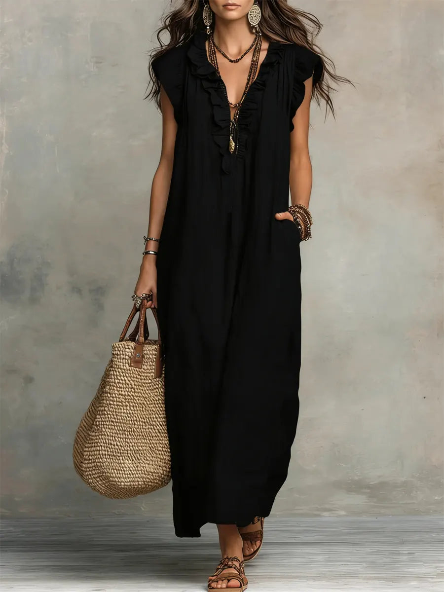 Carmilla | Long Bohemian Dress in Linen and Cotton