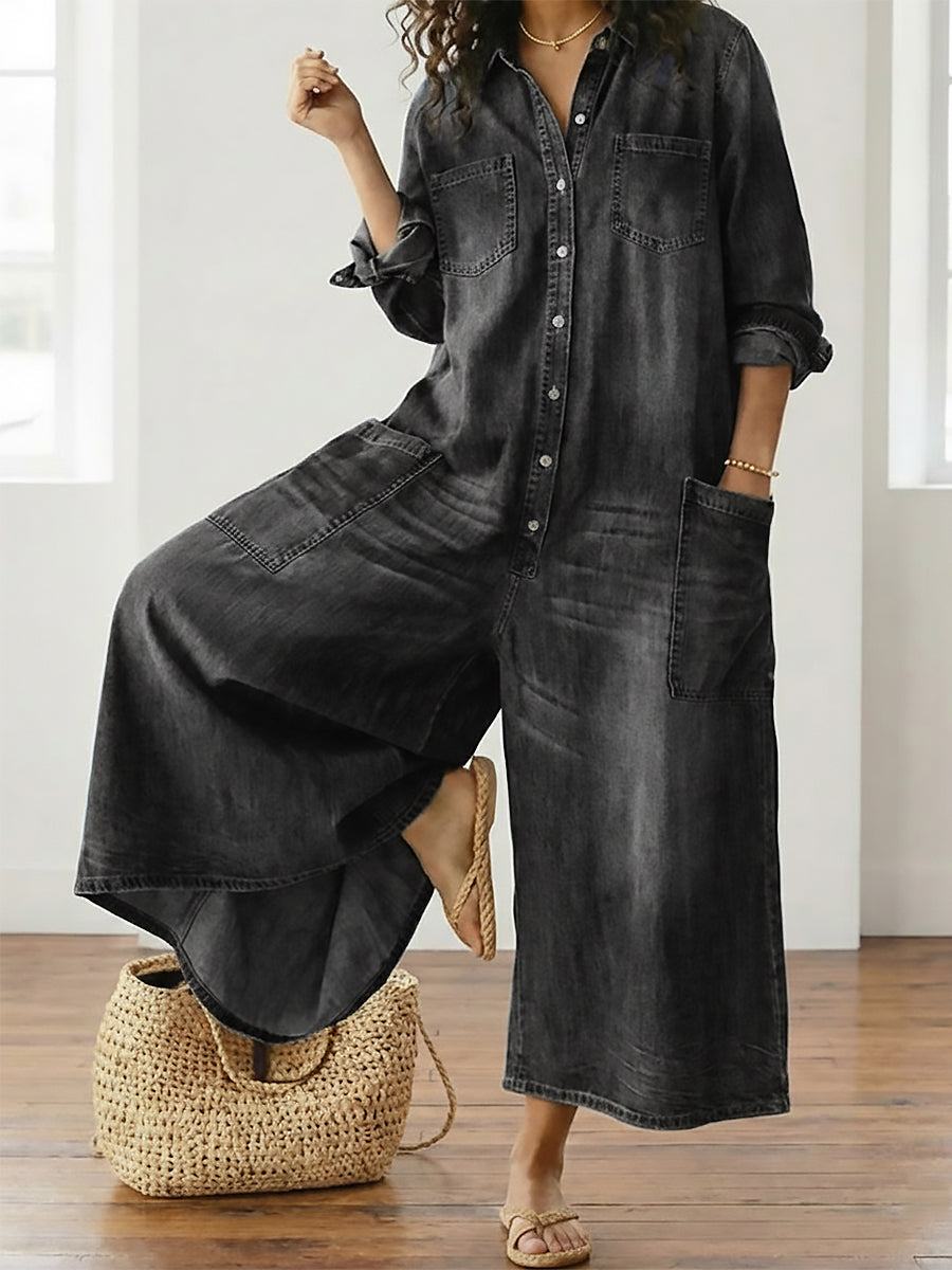 Diana | Vintage Denim Button Jumpsuit
