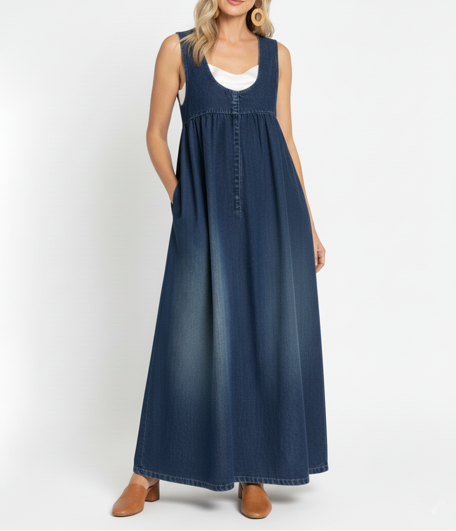 Karen | Vintage Washed Denim Maxi Dress