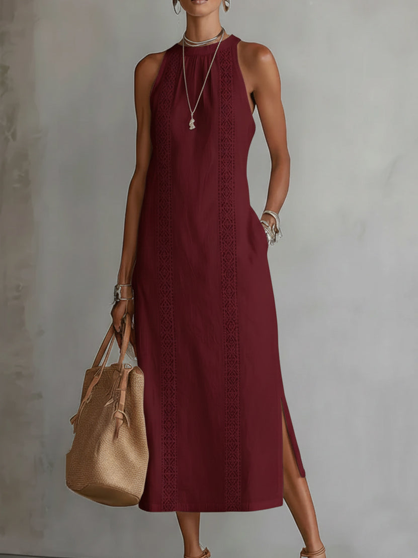 Jimena | Embroidered Mandarin Collar Midi Dress