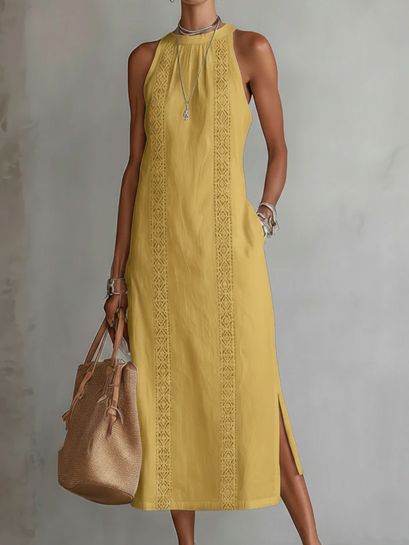 Jimena | Embroidered Mandarin Collar Midi Dress