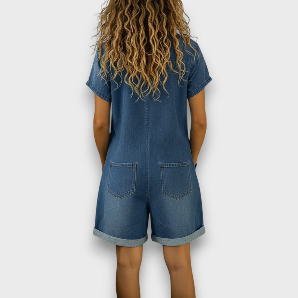 Joan | Short Cotton Denim Effect Overalls