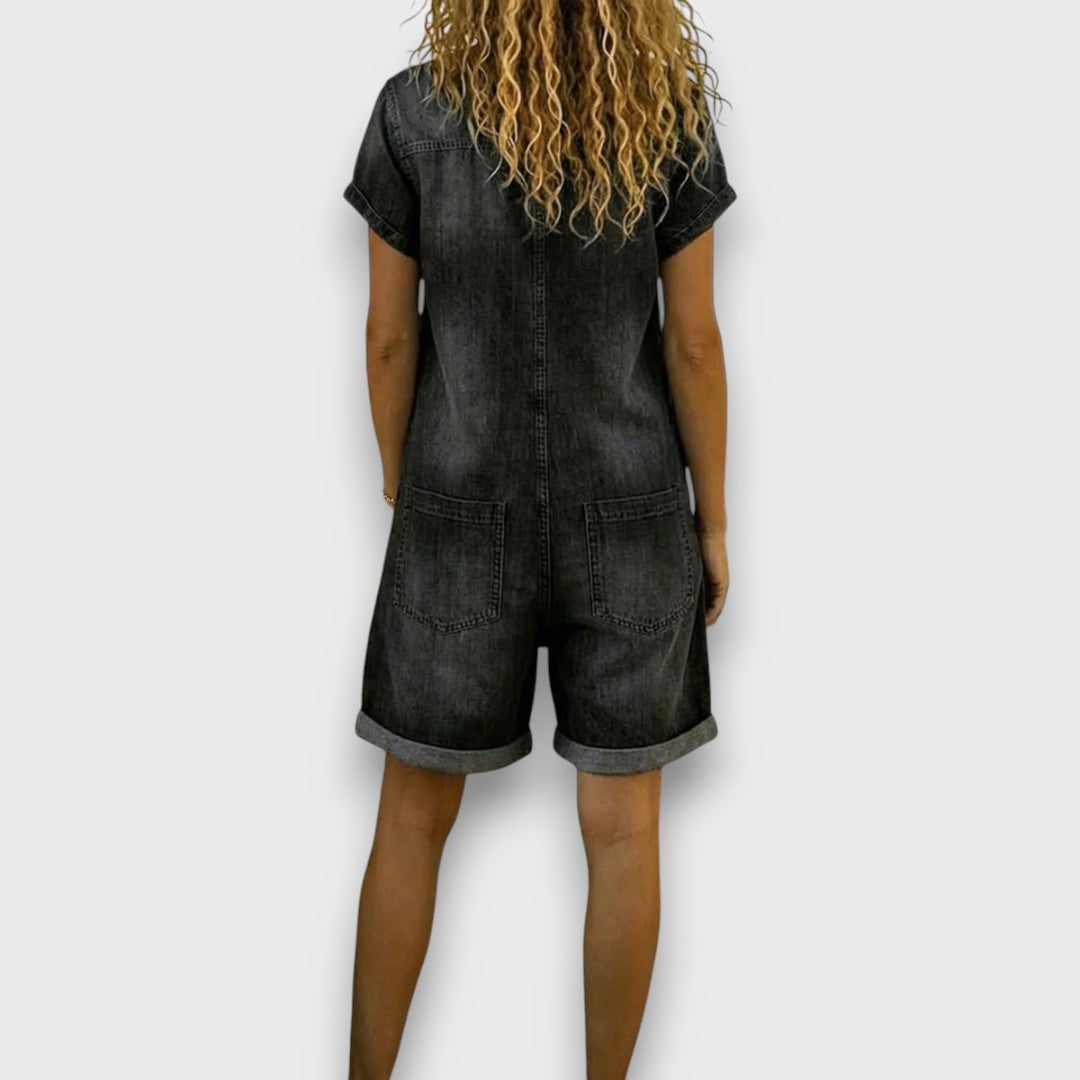 Joan | Short Cotton Denim Effect Overalls