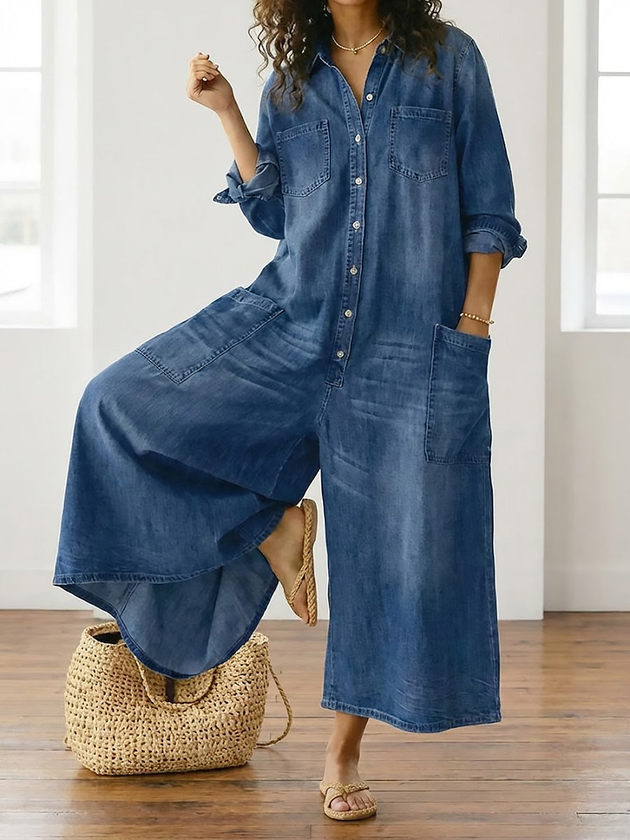 Diana | Vintage Denim Button Jumpsuit
