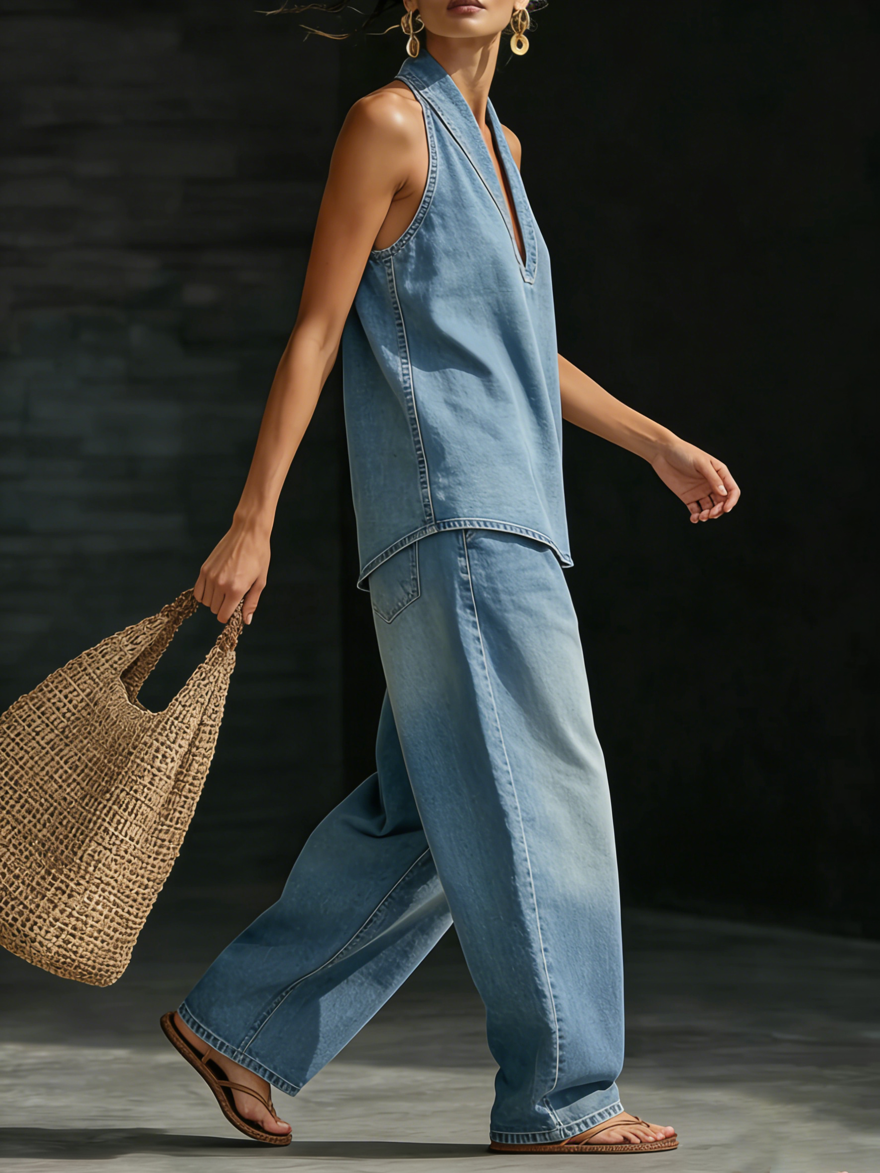 Michaella  | Comfortable Minimalist Denim Two-Piece Set