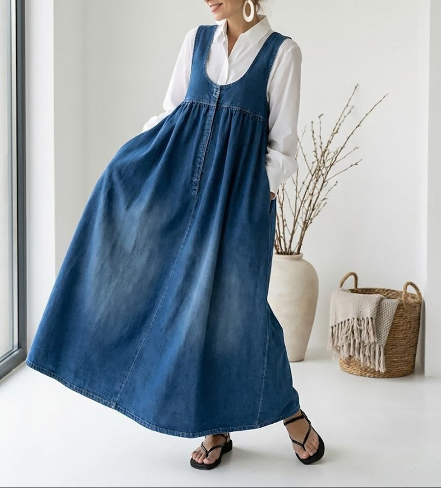Karen | Vintage Washed Denim Maxi Dress
