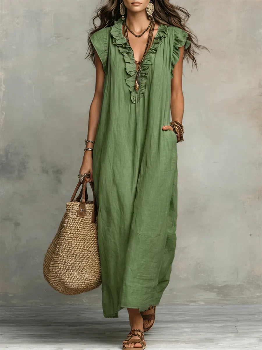 Carmilla | Long Bohemian Dress in Linen and Cotton