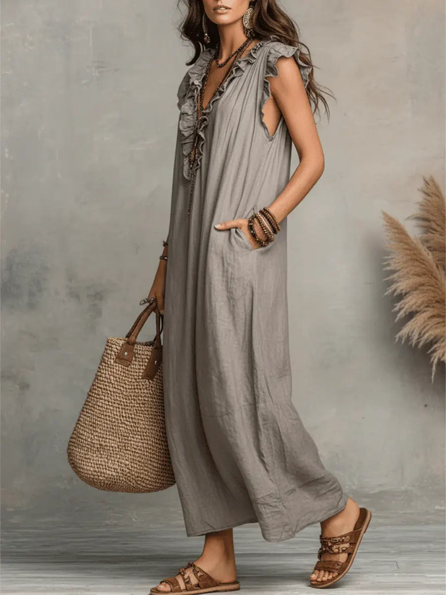 Carmilla | Long Bohemian Dress in Linen and Cotton