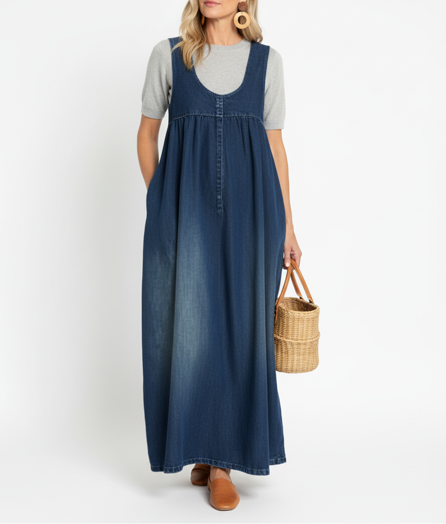 Karen | Vintage Washed Denim Maxi Dress