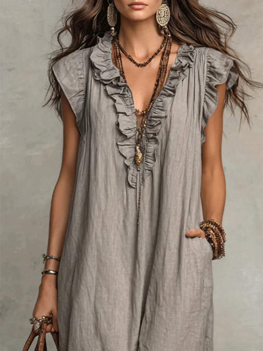 Carmilla | Long Bohemian Dress in Linen and Cotton
