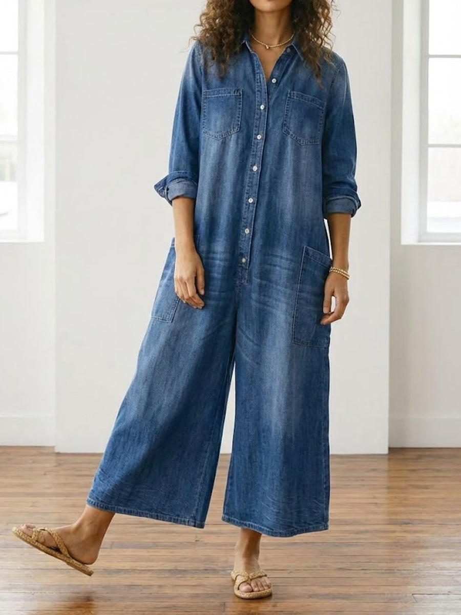 Diana | Vintage Denim Button Jumpsuit