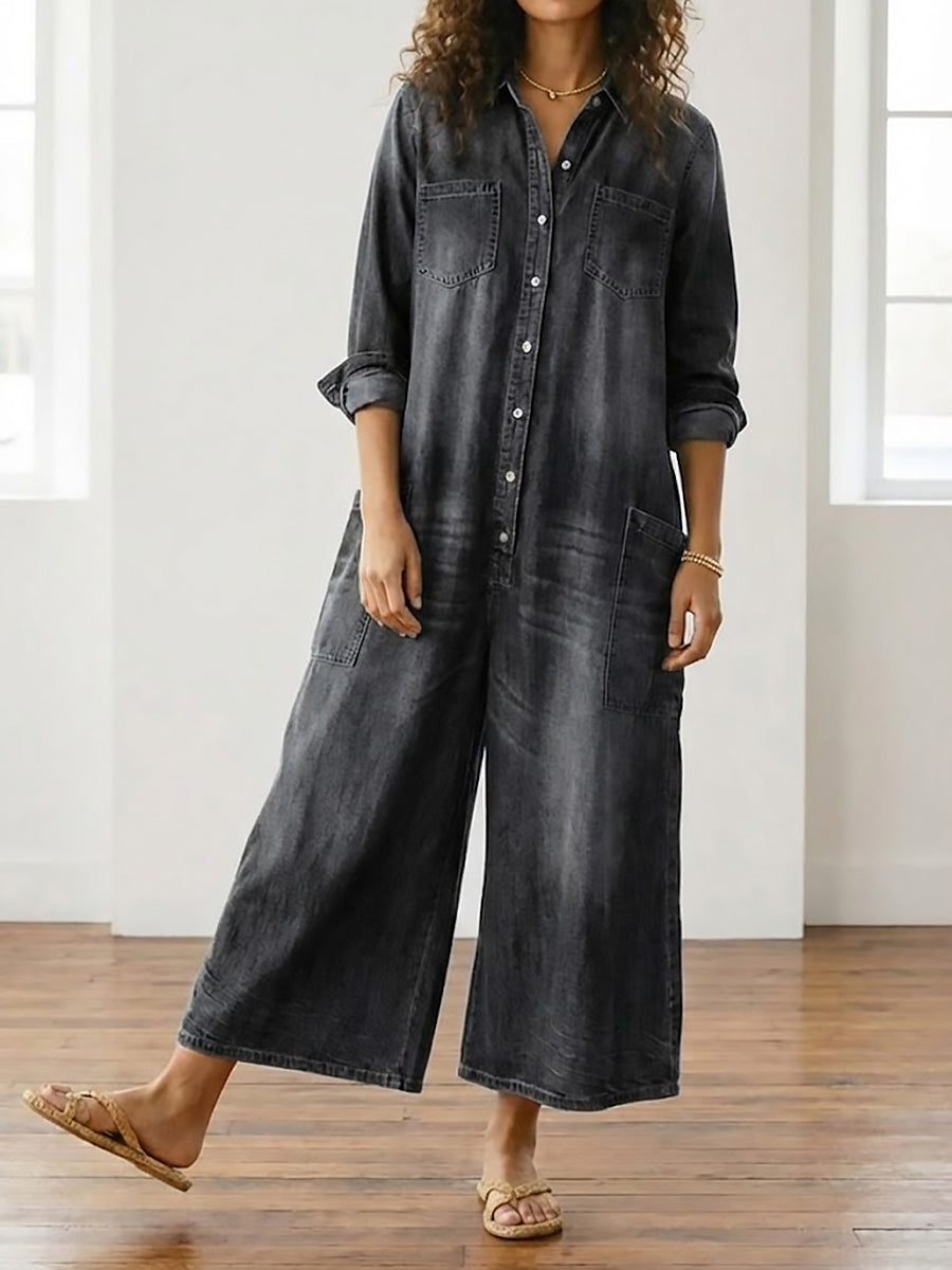 Diana | Vintage Denim Button Jumpsuit