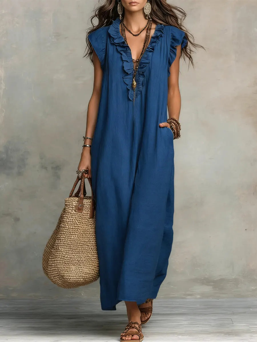 Carmilla | Long Bohemian Dress in Linen and Cotton