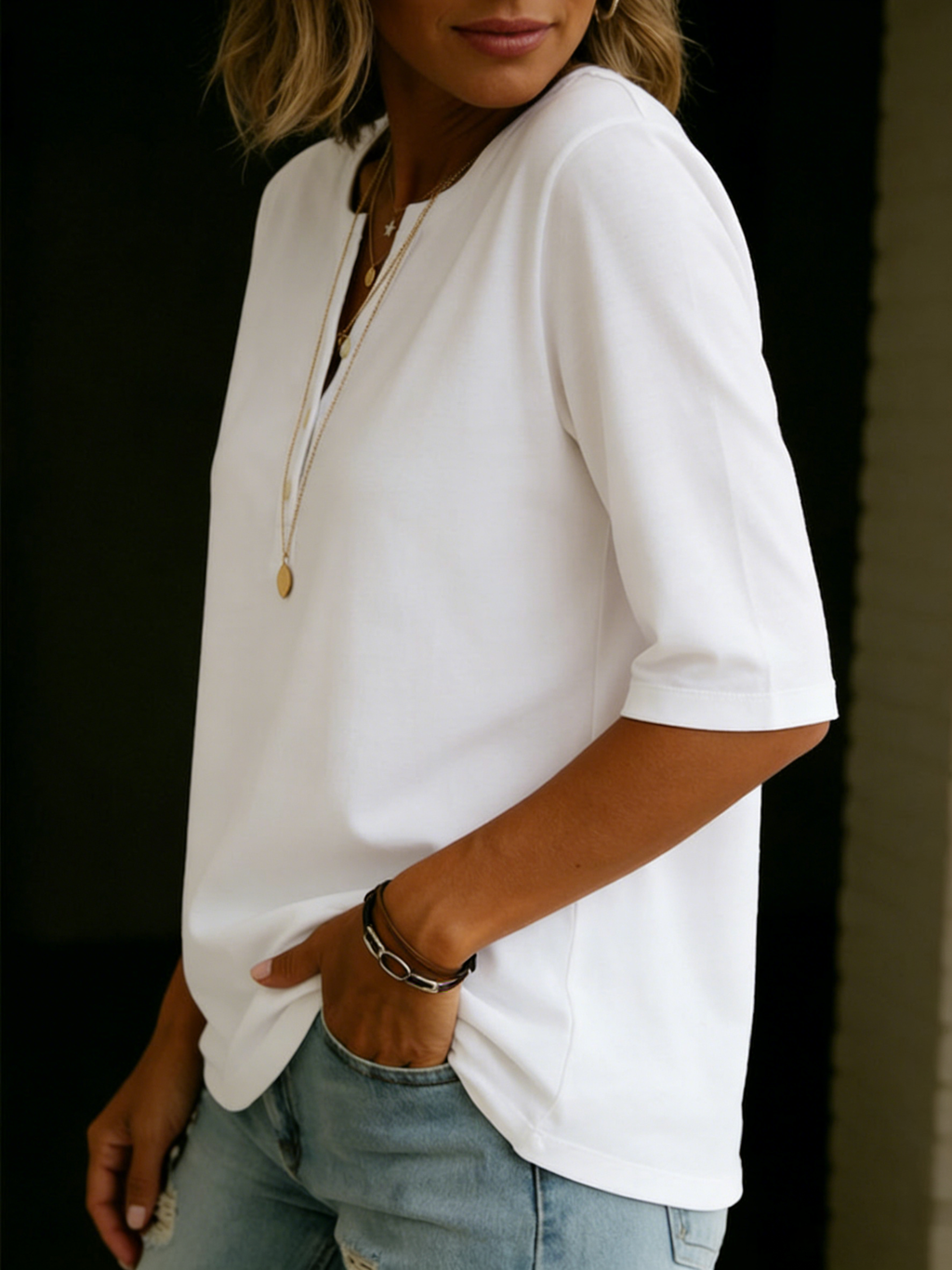 Carmella | Comfortable Solid Button-Neck Henley Top