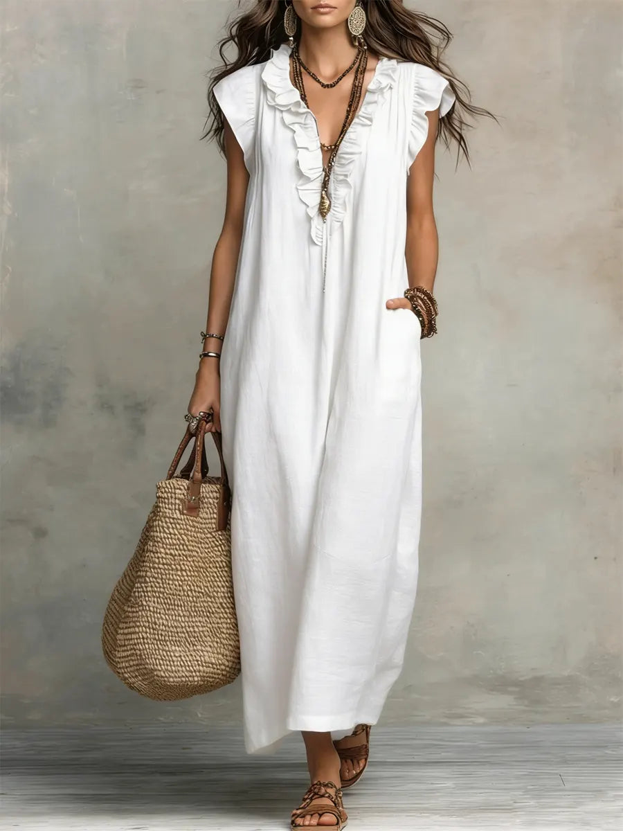 Carmilla | Long Bohemian Dress in Linen and Cotton