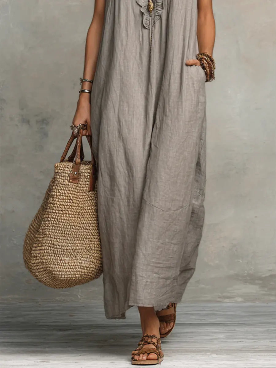 Carmilla | Long Bohemian Dress in Linen and Cotton